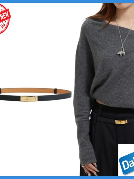 Skinny Leather Belt Adjustable Turn Lock Buckle Medium Width main image 5